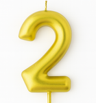 Zlatá narozeninová svíčka ve tvaru čísla "2"