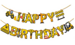 Papírová girlanda Happy Birthday Transport, Construction (1 ks)
