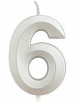 Stříbrná narozeninová svíčka ve tvaru čísla "6"
