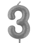 Stříbrná narozeninová svíčka ve tvaru čísla "3"