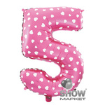 Fóliový balónek číslo "5" růžový se srdíčky (100 cm).)