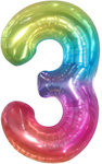 Fóliový balónek s číslem "3" Rainbow (100 cm).)