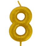 Zlatá narozeninová svíčka "8" se třpytkami