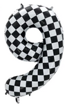 Fóliový balónek s číslem "9" Šachovnicový závod (100 cm).)