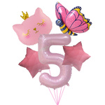 Narozeninová sada balónků "Pink 5" - kočka, motýl, hvězdy
