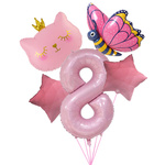 Narozeninová sada balónků "Pink 8" - kočka, motýl, hvězdy