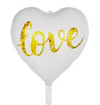 Fóliový balónek White Heart LOVE Gold 18" (45cm).)