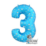 Fóliový balónek číslo "3" modrý s hvězdami (100 cm).)