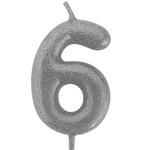 Stříbrná narozeninová svíčka ve tvaru čísla "6"
