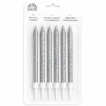 Silver glitter birthday candles 6 pcs.