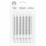 Silver and white spiral birthday candles 6 pcs.