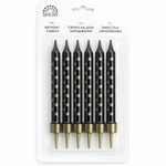 Birthday candles black with gold stars - 6 pcs.