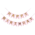 HAPPY BIRTHDAY pink paper garland with gold lettering