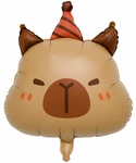 Foil balloon in the shape of an animal with a birthday hat 40x60 cm