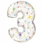 Foil Balloon Number "3" White with Stars (100cm.)