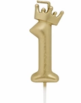 Golden birthday candle - Number 1 with crown