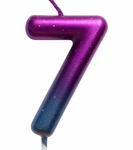 Birthday candle number "7" - purple-blue with glitter