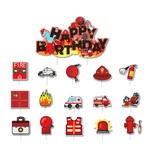 Birthday cake and cupcake toppers with firefighter theme (15+1)