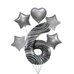 Marble 6" Balloon Set - Silver Stars and Heart