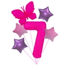 "Pink 7 with Butterfly" balloon set - Neon & Pastel Stars