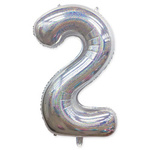 Foil Balloon Number "2" Silver Holo (100cm.)