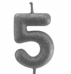 Silver birthday candle in the shape of a number "5"