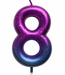 Birthday candle number "8" - purple-blue with glitter