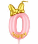 Birthday candle number "0" - pink with glitter and bow