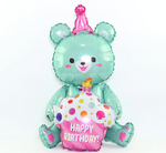 Happy Birthday Teddy Bear 3D Turquoise Foil Balloon