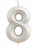 Silver birthday candle in the shape of a number "8"