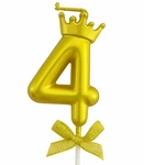 Golden birthday candle - Number 4 with crown