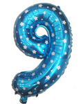 Balloon Number "9" Blue with stars (40cm) 