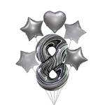 Set of Balloons "Marble 8" - Silver Stars and Hearts