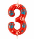 Christmas candle red with paws (Psi Patrol) - number"3"