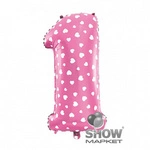 Foil Balloon Number "1" Pink with Hearts (100cm.)