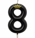 Birthday candle number "8" with crown - black