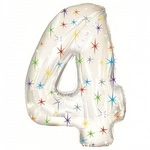 Foil Balloon Number "4" White with Stars (100cm.)