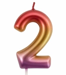 Birthday candle in the shape of the number 2 - pink and gold elegant
