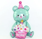 Happy Birthday Teddy Bear 3D Turquoise Foil Balloon