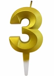 Gold candle digit "3"