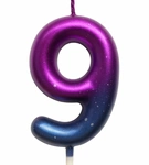 Birthday candle number "9" - purple-blue with glitter
