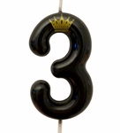 Birthday candle number "3" with crown - black