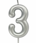 Candle Numeral "3" - Silver
