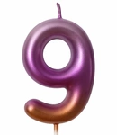 Birthday candle number "9" - rainbow metallic