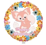 Foil balloon with fox and floral design, Happy Birthday 18" (45cm.)