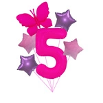"Pink 5 with Butterfly" balloon set - Neon & Pastel Stars