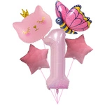 Birthday balloon set "Pink 1" - cat, butterfly, stars