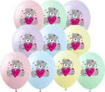 Printed rubber balloons Pastel Teddy Bears in Love (10 pcs.) 