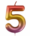 Birthday candle in the shape of the number 5 - pink and gold elegant
