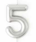 Silver birthday candle in the shape of a number "5"